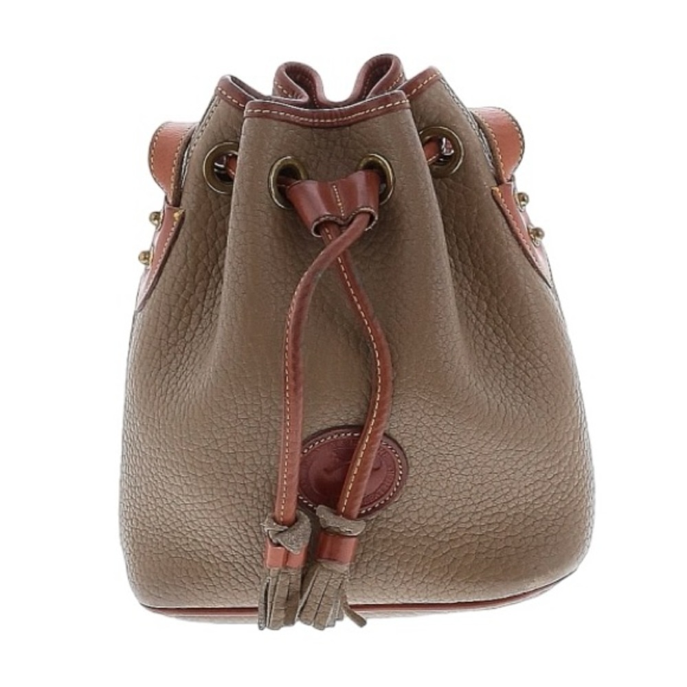 Dooney & Bourke Vintage Mini Bucket Taupe and Brown Leather Crossbody Bag
